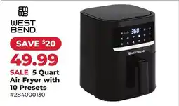Runnings West Bend 5 Quart Air Fryer with 10 Presets offer
