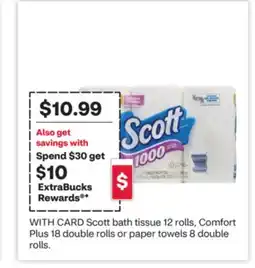 CVS Scott bath tissue 12 rolls, Comfort Plus 18 double rolls or paper towels 8 double rolls offer