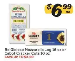 Winn Dixie BelGioioso Mozzarella Log 16 oz or Cabot Cracker Cuts 10 oz offer