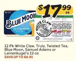 Winn Dixie 12 Pk White Claw, Truly, Twisted Tea, Blue Moon, Samuel Adams or Leinenkugel's offer