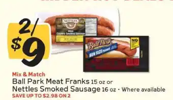 Winn Dixie Ball Park Meat Franks or Nettles Smoked Sausage offer