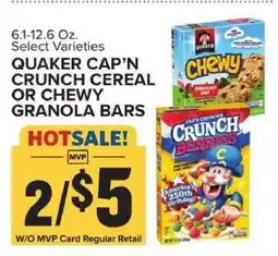 Food Lion Quaker Cap'n Crunch Cereal or Chewy Granola Bars offer