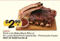 Winn Dixie Pork Loin Baby Back Ribs or St. Louis Style Pork Spareribs offer