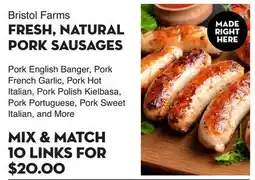 Bristol Farms Bristol Farms FRESH, NATURAL PORK SAUSAGES offer