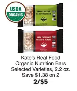 Bristol Farms Kate's Real Food Organic Nutrition Bars offer