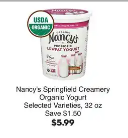 Bristol Farms Nancy's Springfield Creamery Organic Yogurt offer
