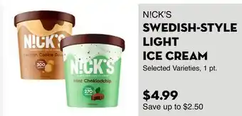 Bristol Farms NICK'S SWEDISH-STYLE LIGHT ICE CREAM offer