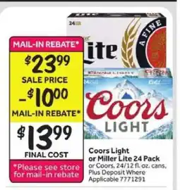 Stop&Shop Coors Light or Miller Lite 24 Pack offer