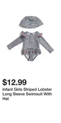 TJ Maxx Infant Girls Striped Lobster Long Sleeve Swimsuit With Hat offer