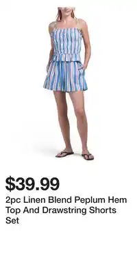 TJ Maxx 2pc Linen Blend Peplum Hem Top And Drawstring Shorts Set offer