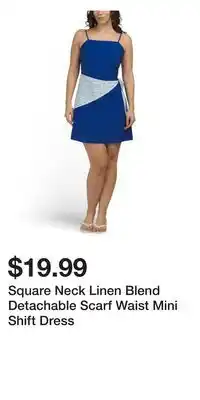 TJ Maxx Square Neck Linen Blend Detachable Scarf Waist Mini Shift Dress offer