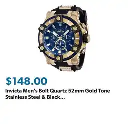 Sam's Club Invicta Men's Bolt Quartz 52mm Gold Tone Stainless Steel & Black Silicone, Blue Dial offer