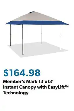 Sam's Club Member's Mark 13'x13' Instant Canopy with EasyLift Technology offer