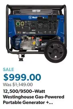 Sam's Club 12,500/9500–Watt Westinghouse Gas-Powered Portable Generator + Remote Electric Start offer