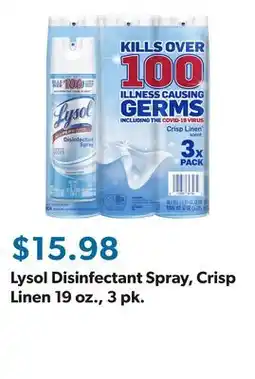 Sam's Club Lysol Disinfectant Spray, Crisp Linen 19 oz., 3 pk offer