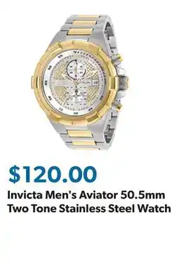 Sam's Club Invicta Men's Aviator 50.5mm Two Tone Stainless Steel Watch offer