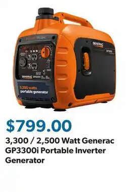 Sam's Club 3,300 / 2,500 Watt Generac GP3300i Portable Inverter Generator offer