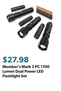 Sam's Club Member's Mark 3 PC 1700 Lumen Dual Power LED Flashlight Set offer
