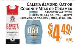 Trade Fair Supermarket CALIFIA ALMOND, OAT OR COCONUT MILK OR CREAMER offer