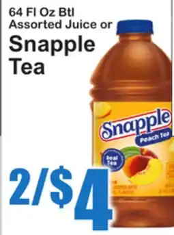 SuperFresh 64 Fl Oz Btl Assorted Juice or Snapple Tea offer