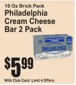 SuperFresh 16 Oz Brick Pack Philadelphia Cream Cheese Bar offer