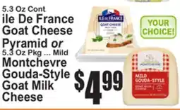 SuperFresh ile De France Goat Cheese Pyramid or 5.3 Oz Pkg ... Mild Montchevre Gouda-Style Goat Milk Cheese offer