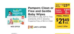 ShopRite Pampers Clean or Free and Gentle Baby Wipes offer