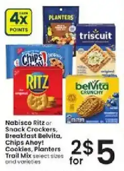 Albertsons Nabisco Ritz or Snack Crackers. Breakfast Belvita, Chips Ahoy! Cookies, Planters Trail Mix offer