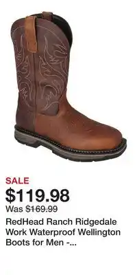 Cabela's RedHead Ranch Ridgedale Work Waterproof Wellington Boots for Men - Tan/Brown - 8M offer