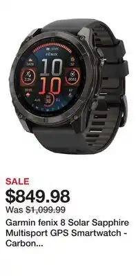 Cabela's Garmin fenix 8 Solar Sapphire Multisport GPS Smartwatch - Carbon Gray DLC - 47mm offer