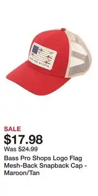 Cabela's Bass Pro Shops Logo Flag Mesh-Back Snapback Cap - Maroon/Tan offer