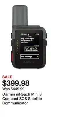Cabela's Garmin inReach Mini 3 Compact SOS Satellite Communicator offer
