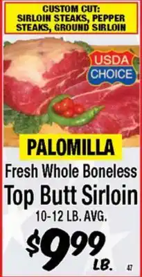 Western Beef PALOMILLA Fresh Whole Boneless Top Butt Sirloin offer