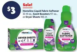 Family Dollar Homeline Liquid Fabric Softener, 32-41 oz., Scent Boosters, 9.7 oz., or Dryer Sheets, 105 ct offer