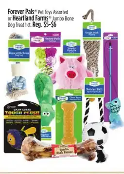Dollar General Forever Pals Pet Toys Assorted or Heartland Farms Jumbo Bone Dog Treat offer