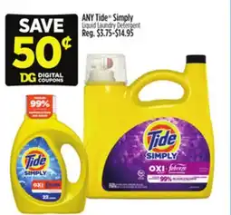 Dollar General ANY Tide Simply Liquid Laundry Detergent offer