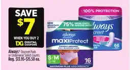 Dollar General Always Discreet Pads or Underwear Select Counts offer