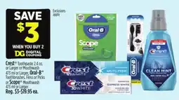 Dollar General Crest Toothpaste or Mouthwash, Oral-B Toothbrushes, Floss or Picks or Scope Mouthwash offer