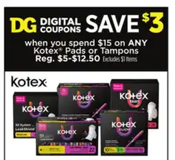 Dollar General ANY Kotex Pads or Tampons offer