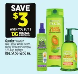 Dollar General Garnier Fructis Hair Care or Whole Blends Honey Treasures Shampoo offer
