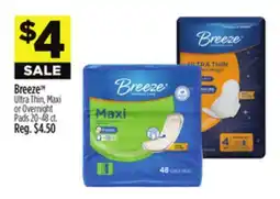 Dollar General Breeze Ultra Thin, Maxi or Overnight Pads offer