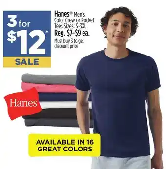 Dollar General Hanes Men's Color Crew or Pocket offer