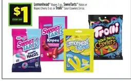 Dollar General Lemonhead Ropes 3 oz or Sweetarts Ropes Cherry 3 oz or Trolli Sour Crawlers 5.4 oz offer