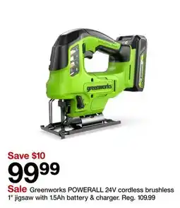 Target Greenworks POWERALL 24V cordless brushless 1 jigsaw with 1.5Ah battery & charger offer