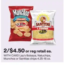 CVS WITH CARD Lay's Bolsaza, Natchips, Munchos or Santitas chips offer