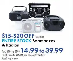 Boscov's ENTIRE STOCK Boomboxes & Radios offer