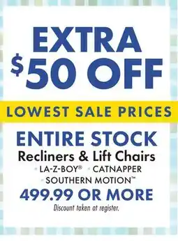 Boscov's ENTIRE STOCK Recliners & Lift Chairs offer