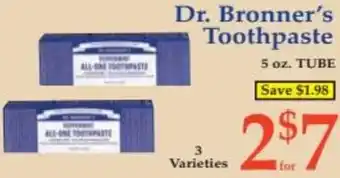 DeMoulas Market Basket Dr. Bronner's Toothpaste offer