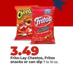 Hy-Vee Frito-Lay Cheetos, Fritos snacks or can dip offer