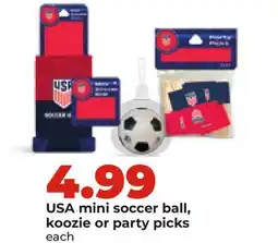 Hy-Vee USA mini soccer ball, koozie or party picks offer